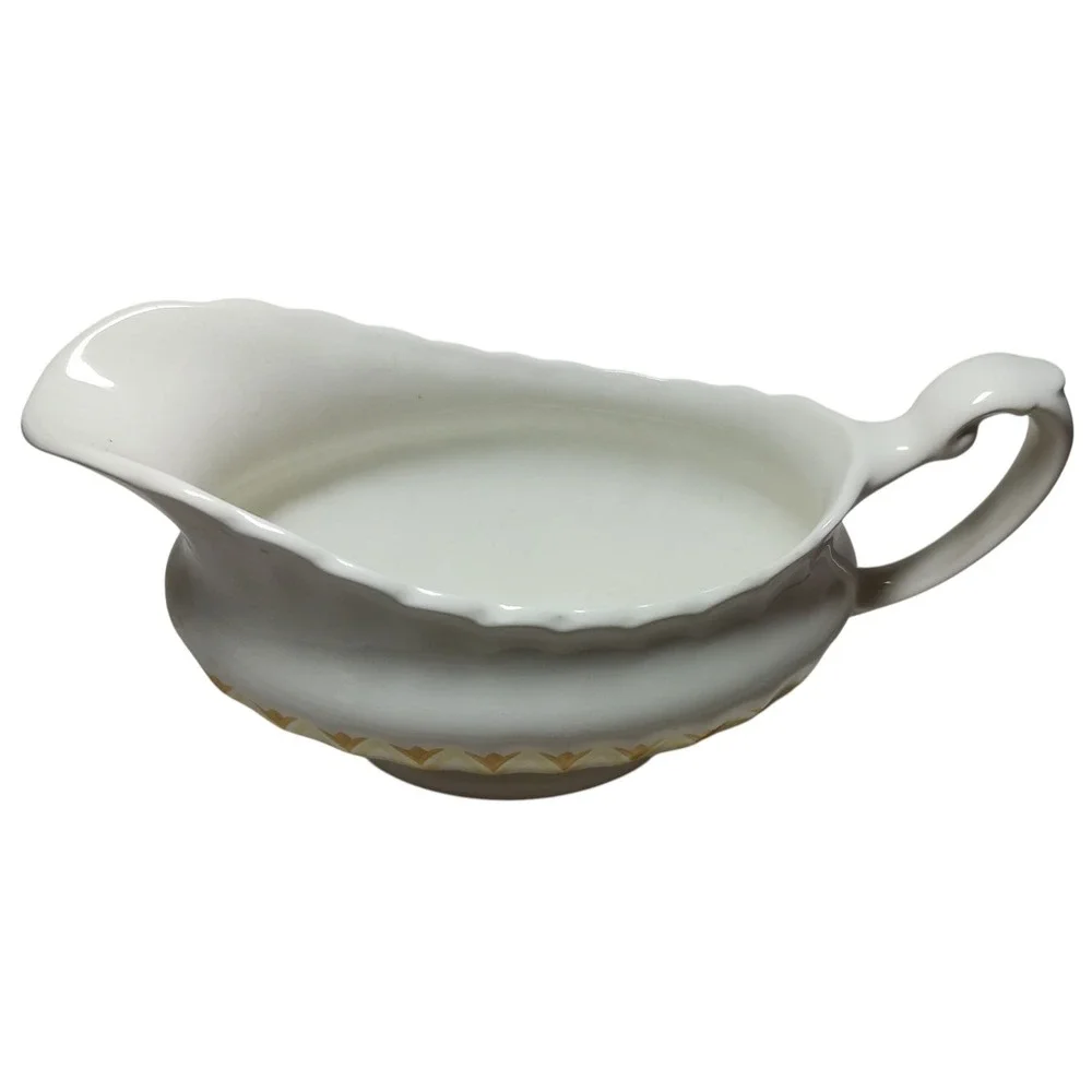 J and G Meakin Gravy Boat Classic White Yellow Gold English‎ Cottage Scalloped